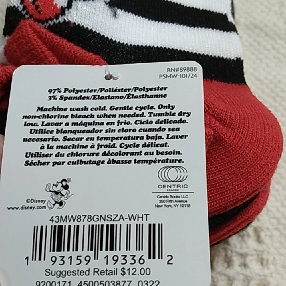 Disney Minnie Mouse 6 pairs of socks size 7 - 10 Red, Black, Gray & White